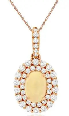 .89ct Diamond & Aaa Opal 14k Rose Gold Oval & Round Double Halo Floating Pendant • $1336.61