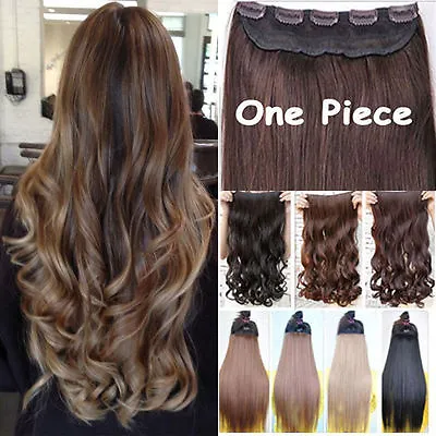 $11.43 • Buy Women One Piece Real Clip In On Hair Extensions Full Head Straight Curly Wavy US