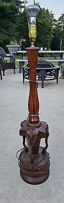 Hand Carved Teak Wood Vintage Elephant Table Lamp Exclusive • $189