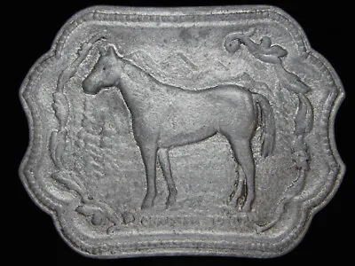 OI25118 VINTAGE 1970s **QUARTER HORSE** COMMEMORATIVE PEWTER BELT BUCKLE • $13