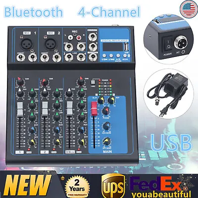 4 Channel Live Studio Stereo Audio Bluetooth Mixer Sound Mixing DJ USB Console • $59.85