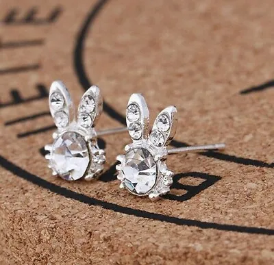 £4.99 • Buy Luxury Earrings Clear Rabbit Ears Crystal Style Crystal Studs Women Girls UK