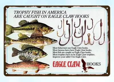 Room Accessories Ideas 1983 America Trophy Fish Eagle Claw Hooks Metal Tin Sign • $18.89