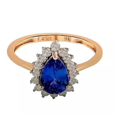 Stunning 1.43ct AA Tanzanite  White Diamond Halo Ring In 9K Yellow Gold Size O • £239