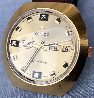 Vintage Mens Zodiac SST 36000 Automatic Day/date Wrist Watch 36mm Fresh Service • $239.99