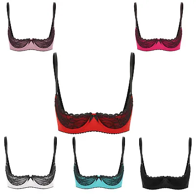 Womens Sexy 1/2 Cup Lace Bra Underwire Push Up Balconette Bra Lingerie Underwear • £11.21