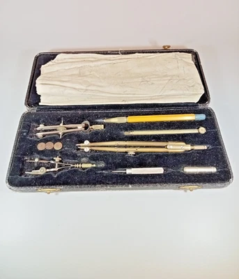 £9.99 • Buy Vintage Draftsman's Set And Box Drawing Instruments Compasses Tools Engineering