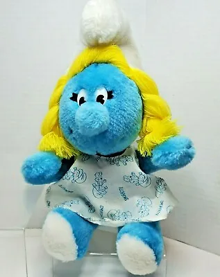 Vintage Smurfette Plush 10  1981 Wallace Berrie & Co Peyo Stuffed Smurf Dress • $10.95