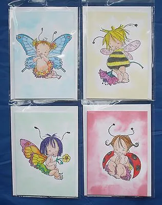 £4.20 • Buy 4 Cute Fairy Insect Mini Card Notelets Handmade Blank Greeting Hand Painted 