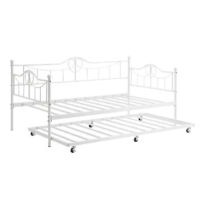 Twin Daybed With Trundle Metal Guest Bed Frame Strong And Sturdy For Living Room • $161.62