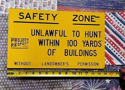 Vintage 1970's Wisconsin DNR No Hunting Safety Zone Sign 15 X 9 #2 • $79