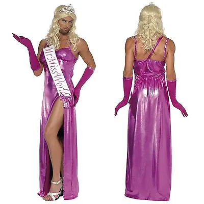 Mens Miss World Beauty Pagent Pink Dress Costume Stag Party Transvestite Drag • £32.94