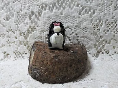 Vintage Miniature Flocked Shih Tzu Figurine • $10