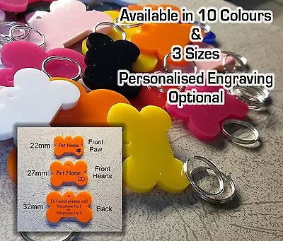 £1.49 • Buy Engraved Dog Tag Personalised Bone ID Name, Pet Tags, Various Sizes & Colours