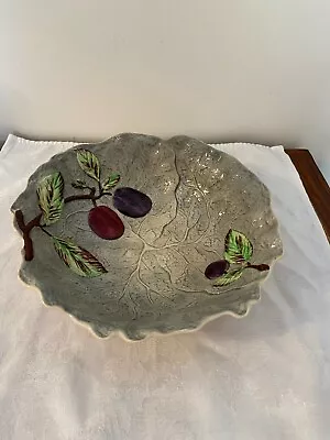 Unusual Vintage Shorter & Son Majolica Grey Cabbage Leaf Bowl With Plums • £9.99