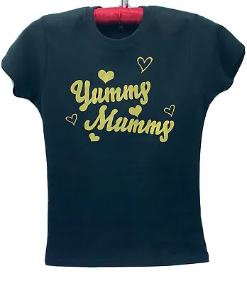 Yummy Mummy Size Small T-Shirt Mothers Day Gift For Mum Black Cotton 8-10 • £10