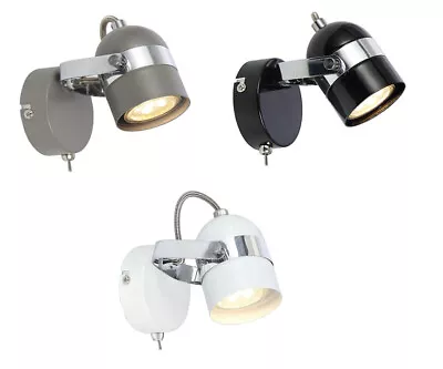 £13.99 • Buy GU10 Grey White Black Retro Wall Bedside Lamp Light Fitting With Toggle Switch
