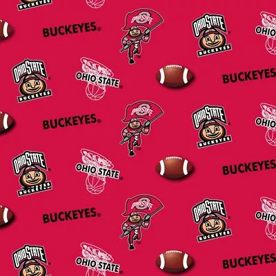 Ohio State Buckeyes All Over Print Cotton Fabric-NCAA Cotton By The Yard • $9.99