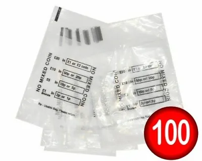 Plastic COIN BAGS No Mixed Coins MONEY BANK Retail CHANGE Denominated 100 Bags • £2.59