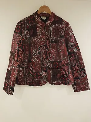 Vintage Jacket Embroidered Size 16 Black Red Tapestry Paisley Smart Work Retro • £35