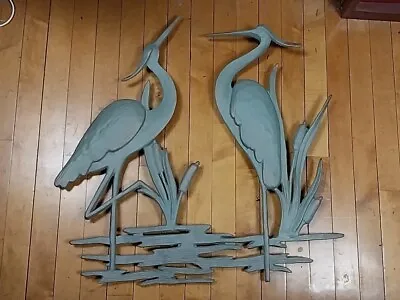 Large Double Heron Wall Hanging Decor Coastal Metal Art Bird Crane ~ SPI Home • $150