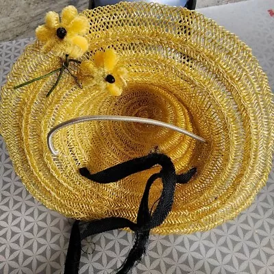 195O's  VINTAGE VOGUE GINNY DOLL YELLOW STRAW HAT W/ YELLOW FLOWERS -BLACK TIES • $14.99