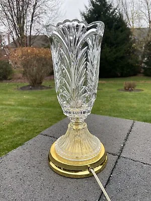 Vintage Crystal And Brass Hurricane Style Electric Table Lamp 13.5” Tall • $116.10