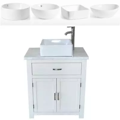 Bathroom Vanity Unit | White Wash Stand White Marble & Ceramic Basin A • £529