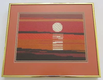 VTG 70's Framed Fiber Art Abstract  Orange Sunset   • $289