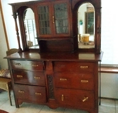 $850 • Buy Antique  Sideboard With BevelEdged Mirrors And HandCut Dovetail Draws