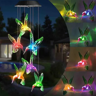 Solar Wind Chimes Lights LED Color Changing Hanging Hummingbird Ball Garden Lamp • $8.49