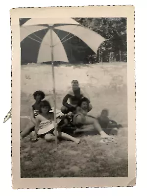 Family On A Picnic Under Umbrella 1960's Vintage Photo • $9.99