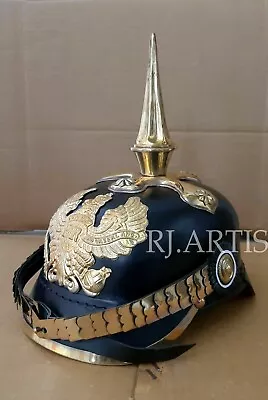 Officer’s Pickelhaube Helmet Militaria Leather Prussian Vintage Imperial German • $118.79