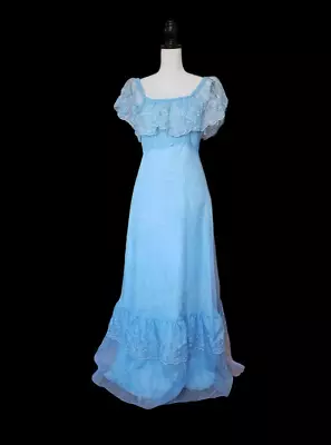 Vintage 70s Prom Or Homecoming Dress Light Blue Floor Length Hippy Boho • $60