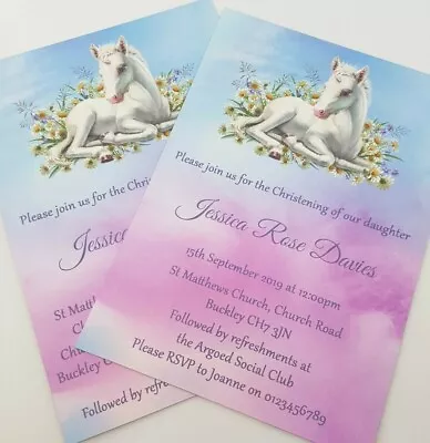 £4.50 • Buy Christening Invitations Baby Unicorn Packs Of 10 COMPLETE With Envelopes