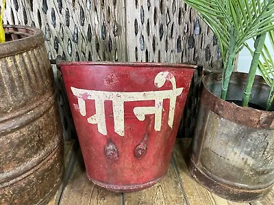 Vintage Rustic Galvanised Metal Fire Bucket Garden Planter Tub Hanging Basket • £36