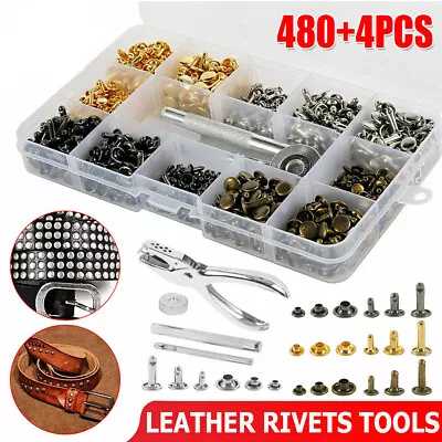 480pcs Leather Rivets Double Cap Rivet Tubular Metal Studs With Fixing Tool • £8.99