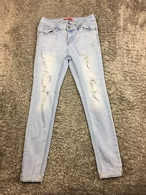 Wax Skinny Jeans Womens Size 1 Blue Distressed Light Wash Junior Butt I Love You • $12.88