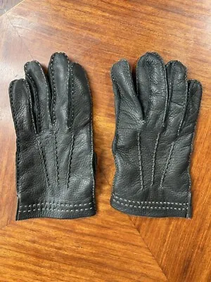 Mens Coach Black Leather Cashmere Lined Gloves - Free Shipping • $89