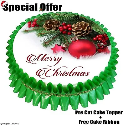 MERRY CHRISTMAS CAKE SET I/6 : 7  / 18CM EDIBLE WAFER TOPPER DECORATION • £5.59