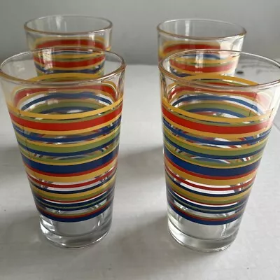 Set Of  Four Libbey Water Glasses With  Fiesta Ware  Color Stripes 6  Vintage • $30