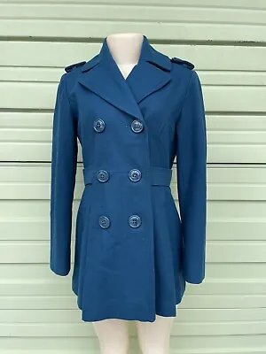 M60 Miss Sixty Women Dark Blue Green Double Breasted Wool Bealted Pea Coat Sz S • $59.99