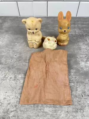 Vintage Rubber Squeak Lot Cub Bear Bubble Bunny Hand Puppet Rabbit • $18.88