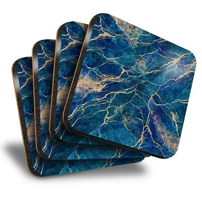 £7.99 • Buy Set Of 4 Square Coasters - Navy Blue Marble Stone Effect  #21087