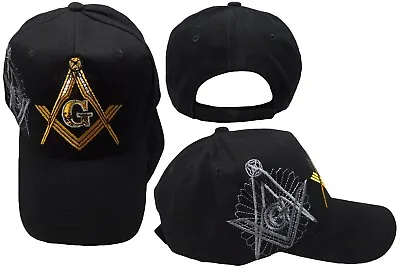 Mason Masonic Black With Grey Shadow Cotton Embroidered Adjustable Ball Cap Hat • $10.88