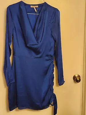 BCBG Blue Satin Short Dressgathered SideNWTXs Beautiful! • $38.99