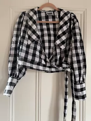 Ladies Reclaimed Vintage Check Crop Top Size 10 Zip Front  • £5