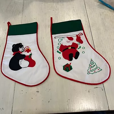 Vintage Embroidered Christmas Stocking Teddy Bear Santa Clause~NEW • $14.98