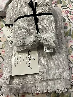 Hearth & Hand Magnolia Microstripe Terry Cotton Taupe Bath Towel And Washcloths • $18.99