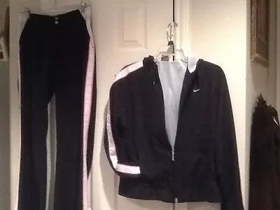 Women's Nike Black With White Pink Stripe Jacket Hoodie Pant Jogging Outfit M-s • $89.99